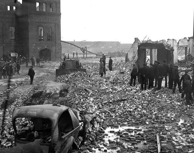 In 1944, a full liquefied natural gas storage tank burst in Cleveland, Ohio. The resulting explosion killed 128 people, injured 225, and scorched some 30 acres of land. - PHOTO COURTESY "THE CLEVELAND PRESS COLLECTION," SPECIAL COLLECTIONS, MICHAEL SCHWARTZ LIBRARY, CLEVELAND STATE UNIVERSITY