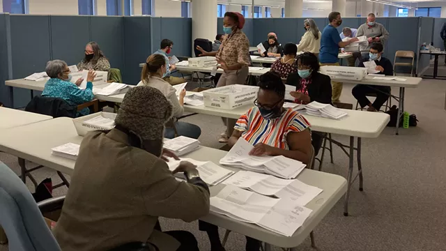 Board of Elections workers began counting ballots at 10 a.m. on Monday, Nov. 16. - PHOTO BY JEREMY MOULE