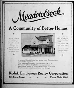 An ad for the Meadowbrook subdivision that appeared in the August 31, 1930 Democrat and Chronicle states that the houses were "planned and built for particular people who demand architectural beauty, sound construction and comfort at moderate cost." When Kodak built the neighborhood, it placed racial covenants on the deeds. - IMAGE FROM DEMOCRAT AND CHRONICLE ARCHIVES
