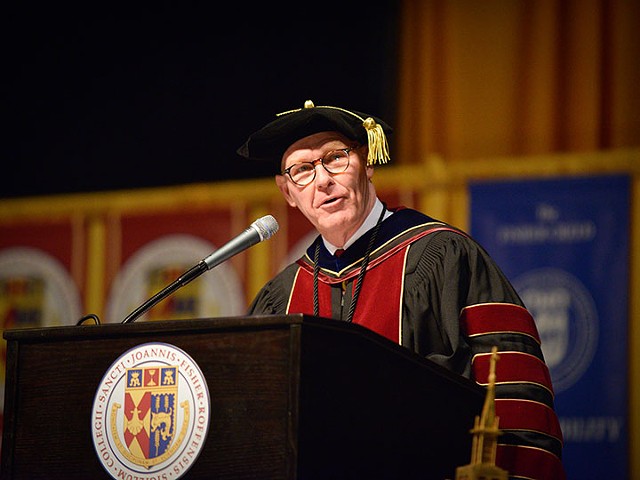 St. John Fisher College President Gerard Rooney addressing students at commencement. - PHOTO PROVIDED BY ST. JOHN FISHER