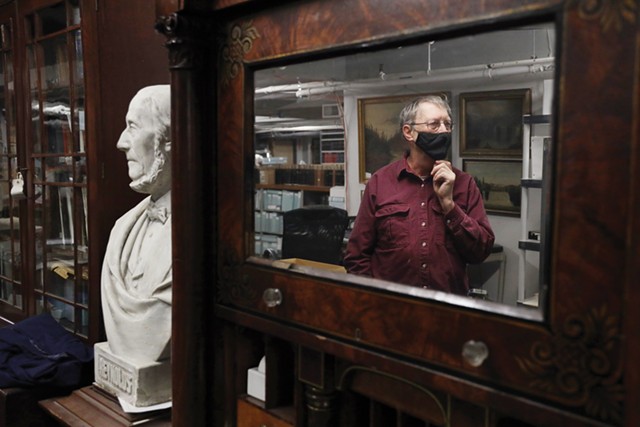 A bust of Abelard Reynolds, the architect of the Reynolds Arcade building downtown and Rochester's first postmaster, is in the collection of the Rochester Historical Society. - PHOTO BY MAX SCHULTE