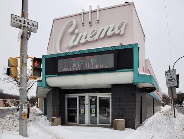The Cinema Theater at the corner of South Clinton Avenue and Goodman Street in Rochester in early 2021. - PHOTO BY MAX SCHULTE / WXXI NEWS