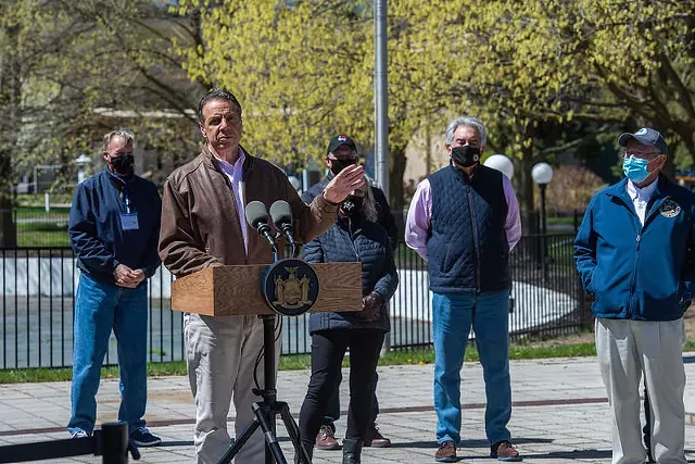 Gov. Andrew Cuomo appeared Monday at the state fairgrounds in Syracuse, where he took in-person questions from reporters for the first time in months. - PHOTO PROVIDED BY THE OFFICE OF GOV. ANDREW CUOMO