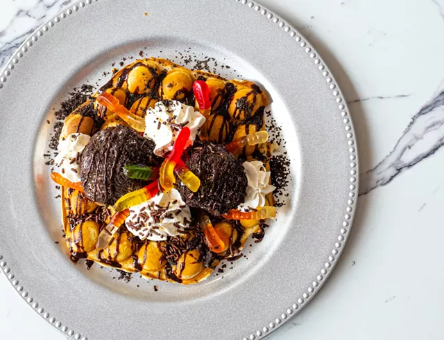 Gummy worms are a garnish on the Dirt Waffle. - PHOTO BY JACOB WALSH