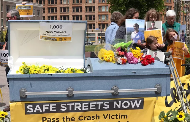 Families for Safe Streets is travelling across New York and at stops is urging lawmakers to take action on a package of bills its says will offer New Yorkers greater protection from traffic-related injuries and fatalities. - PHOTO BY MAX SCHULTE