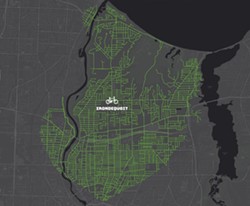 A map of Irondequoit produced by Reconnect Rochester showing how far someone can get by bike in 20 minutes. - IMAGE PROVIDED BY RECONNECT ROCHESTER