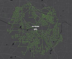 A map of Pittsford produced by Reconnect Rochester showing how far someone can get by bike in 20 minutes. - IMAGE PROVIDED BY RECONNECT ROCHESTER