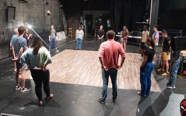 The cast of "The Tempest," which runs from July 9 through 25 at the Highland Bowl, begins a rehearsal. - PHOTO BY JACOB WALSH