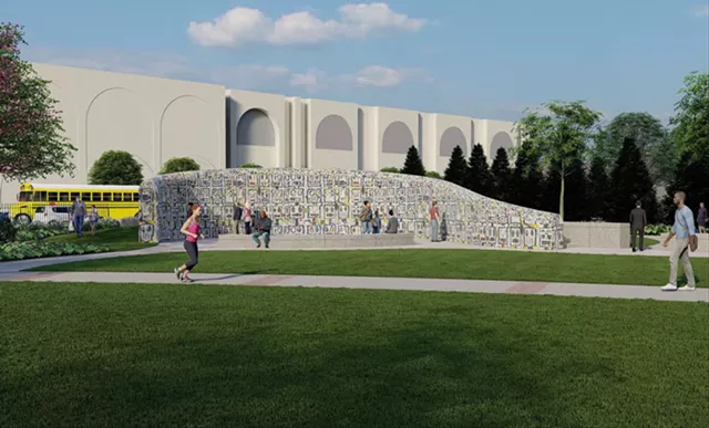 A rendering of Rashid Johnson's as yet unnamed sculpture is depicted on the MAG's southwest lawn near the School of the Arts. - IMAGE COURTESY BAYER LANDSCAPE ARCHITECTURE, PLLC.