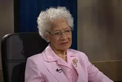Alice Holloway Young being interviewed by WXXI president Norm Silverstein in 2018. - PHOTO PROVIDED