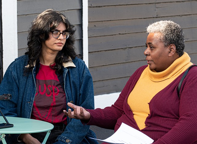 Ritti Singh (left) and Liz McGriff of the City-Wide Tenant Union. - PHOTO BY JACOB WALSH