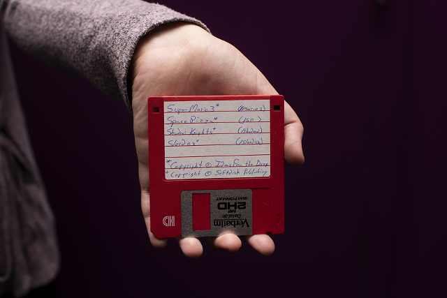 The floppy disk that The Strong cataloger Kirsten Feigel found that contained a demo of “Super Mario Bros. 3” created by id Software in 1990. - A. SUE WEISLER / ROCHESTER INSTITUTE OF TECHNOLOGY