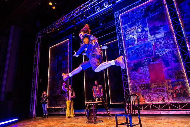 Robert David Grant  catches some air as Shreddy Eddie in Geva Theatre Center's production of "Airness." - PHOTO BY RON HEERKENS JR.