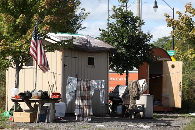 Peace Village, the city's only sanctioned homeless camp, was home to 11 people as of late September. - PHOTO BY MAX SCHULTE