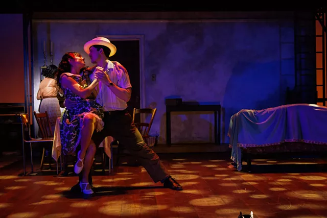 Maria Cristina Posada Slye as Rebecca and Eddie Gutierrez as Alejandro on Geva Theatre Center's "Somewhere." - PHOTO BY RON HEERKENS JR.