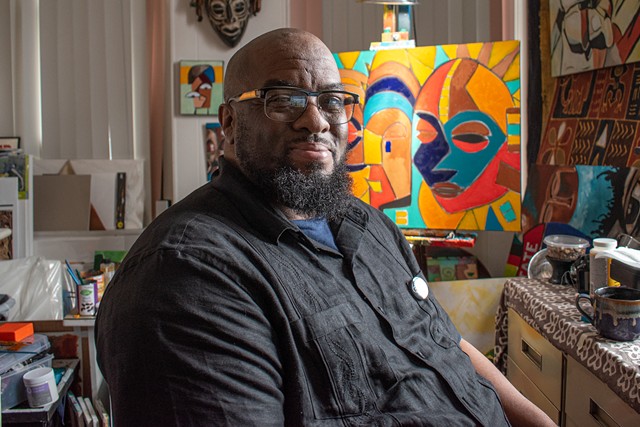 Ya'qub Shabazz in his studio at 9th Floor Artists Collective. - PHOTO BY JACOB WALSH