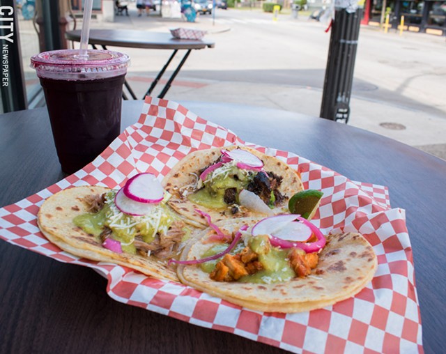 Neno's has opened a brick-and-mortar on Monroe Avenue with an expanded menu, but you can still get the food truck favorite "Tres Tacos" with chicken, pork, and beef. - PHOTO BY JACOB WALSH