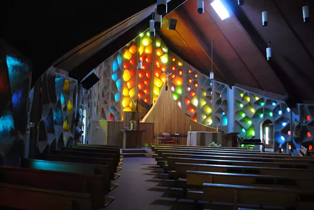 Bringing the outside in with colored glass: Naples’ St. Januarius Church. - PHOTO BY CYNTHIA HOWK FOR THE LANDMARK SOCIETY OF WESTERN NEW YORK