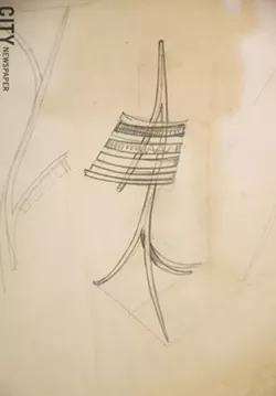 Castle's drawing of his 1964 "Music Rack," which is collected by the Memorial Art Gallery. - PHOTO BY MARK CHAMBERLIN