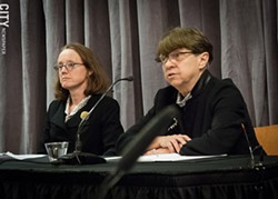 Mary Jo White, senior chair of the law firm Debevoise & Plimpton, delivers the results of her investigation into the University of Rochester's handling of accusations against Professor Florian Jaeger - PHOTO BY RYAN WILLIAMSON