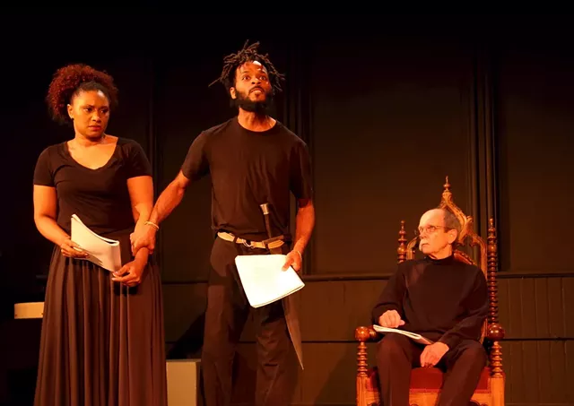 Adryanna Elmendorf, Anderson Allen, and Roger Gans in "Living in Exile." - PHOTO BY ANNETTE DRAGON