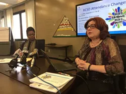 Dr. Idonia Owens, left, is Rochester City School District's chief of schools, and Betsy Hoffer, right, is the district's associate director of attendance. During a press conference Tuesday, they discussed the district's new attendance policies and practices. - PHOTO BY JAMES BROWN / WXXI
