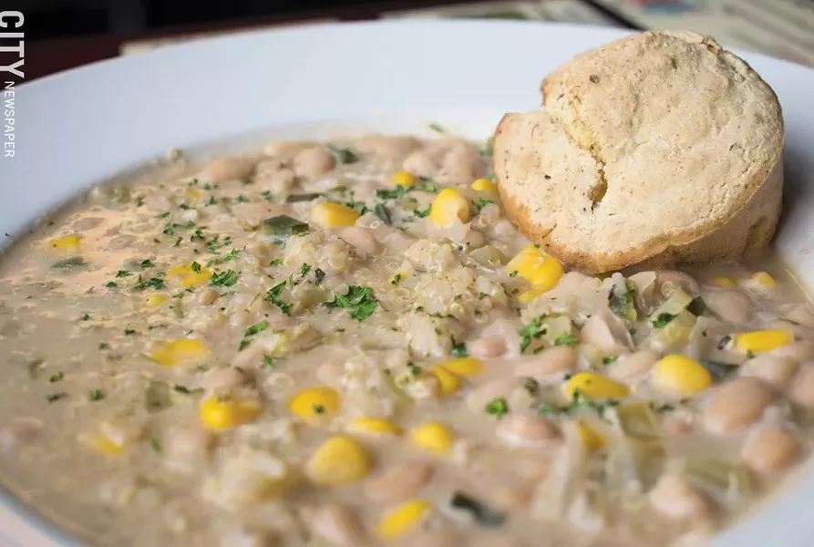 Kitchen Verde's quinoa and white bean chili, just one of its iterations of chili-sans-carne. - PHOTO BY JACOB WALSH