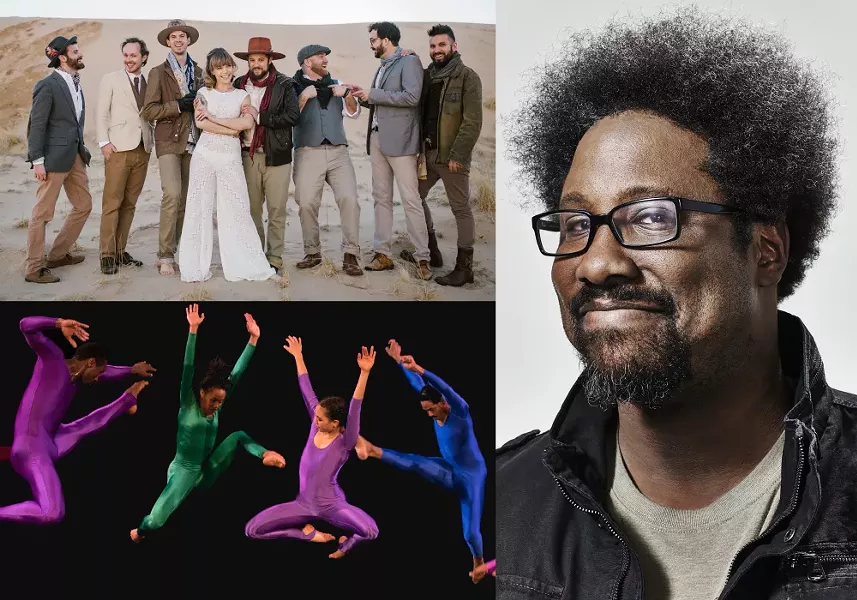 Nazareth College Arts Center's 2019-20 season includes performances by (top left) The Dustbowl Revival on November 23, (bottom left) Garth Fagan Dance on December 11 through 15 , and W. Kamau Bell on January 17. - THE DUSTBOWL REVIVAL PHOTO BY TALLEY MEDIA; W. KAMAU BELL PHOTO BY JOHN NOWAK; GARTH FAGAN DANCE PHOTO BY ROSALIE O'CONNOR