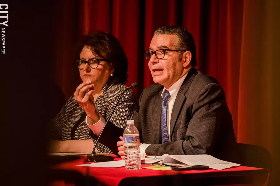 Jaime Aquino, the Rochester school district's state-appointed Distinguished Educator. with State Education Commissioner MaryEllen Elia. - FILE PHOTO