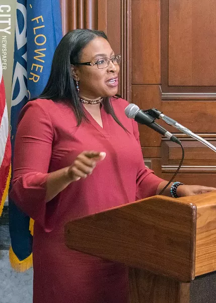 During a press conference Friday, Mayor Lovely Warren said the city would fight a lawsuit from the Rochester School District, which is attempting to stop a November referendum on a temporary state takeover of the school district - PHOTO BY RENÉE HEININGER