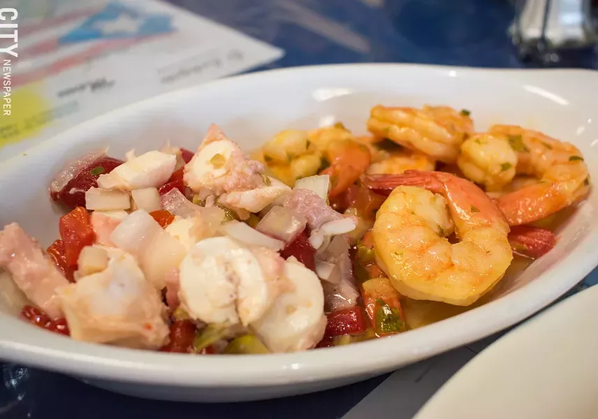 Octopus and shrimp seafood salads. - PHOTO BY JACOB WALSH