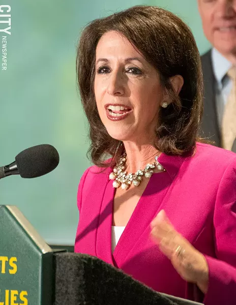 Incumbent County Executive Cheryl Dinolfo, a Republican, is emphasizing her record on property taxes and jobs. - PHOTO BY JACOB WALSH