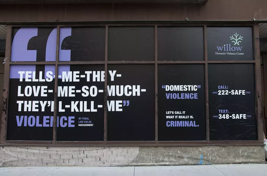 Willow Domestic Violence Center's ongoing public campaign aims to change the way people think about domestic violence. It uses displays, like this one on East Main Street, as well as posters and broadcast media spots to point out that common forms of domestic abuse are criminal acts. - PHOTO PROVIDED
