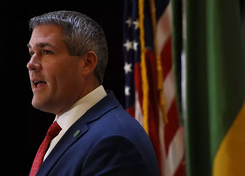 Monroe County Executive-elect Adam Bello addresses the media Wednesday, November 13, 2019. - PHOTO BY MAX SCHULTE