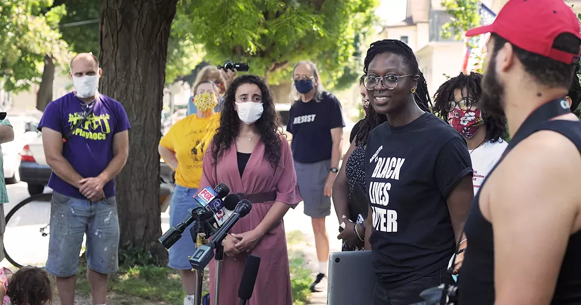 Stanley Martin, an organizer for Free the People Roc, gave media her account of a July 5 incident on Pennsylvania Avenue during a news conference Thursday. - PHOTO BY JEREMY MOULE