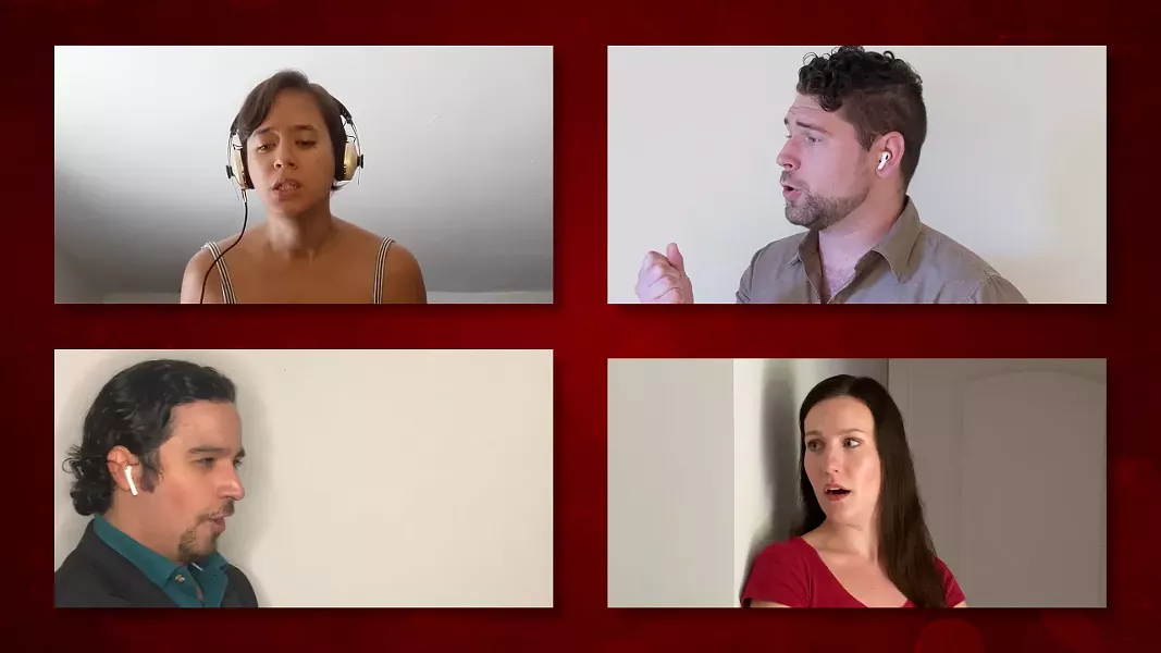 Robin Steits (top left), in the role of Gilda, sings “Bella figlia dell’amore” from Verdi's "Rigoletto," as part of FLO's "Summer Scenes" virtual concert. - YOUTUBE SCREENSHOT