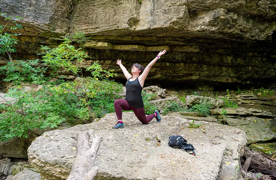 Exercise physiologist and runner Katie Niebuhr gets some fresh air on the Zebulon Norton Trail in Honeoye Falls' Harry Allen Park during the pandemic. - PHOTO BY JACOB WALSH