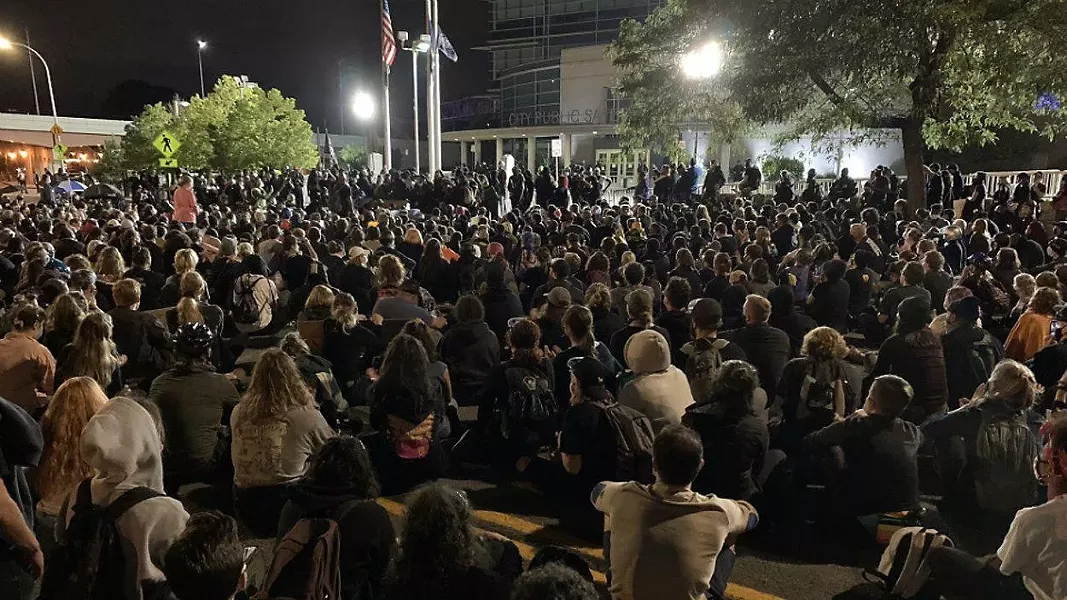 Hundreds of protesters gather in front of the Public Safety Building on Monday night. - VIA WXXI NEWS, CREDIT SPECTRUM NEWS
