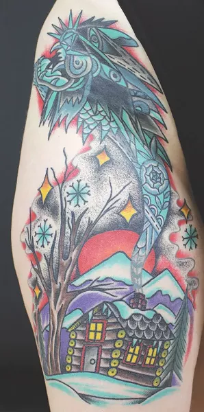 Adam Francey’s winter cabin tattoo on Renée Heininger - PHOTO PROVIDED