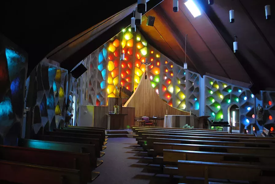 Bringing the outside in with colored glass: Naples’ St. Januarius Church. - PHOTO BY CYNTHIA HOWK FOR THE LANDMARK SOCIETY OF WESTERN NEW YORK