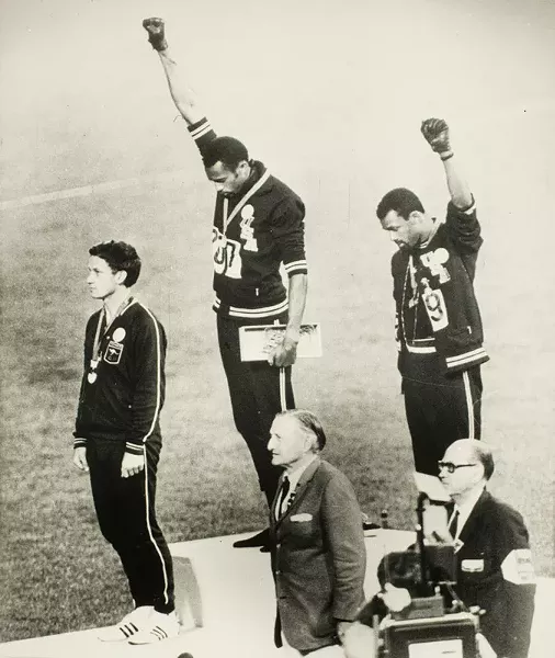 The iconic image, "Olympic Racial Protest," captured sprinters Tommie Smith and John Carlos during the medal ceremony. Unknown photographer. - PHOTO COURTESY GEORGE EASTMAN MUSEUM