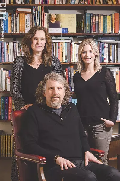 Clockwise from top left: Melissa Hall, Jenna Fisher, and Peter Conners run the independent press BOA Editions, which is celebrating its 40th anniversary this year. - PHOTO BY MARK CHAMBERLIN