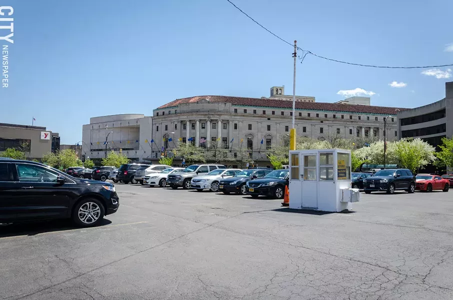 The University of Rochester hasn’t been able to find a developer for a 1.5-acre parcel on East Main Street, near the Eastman School of Music. - PHOTO BY MARK CHAMBERLIN
