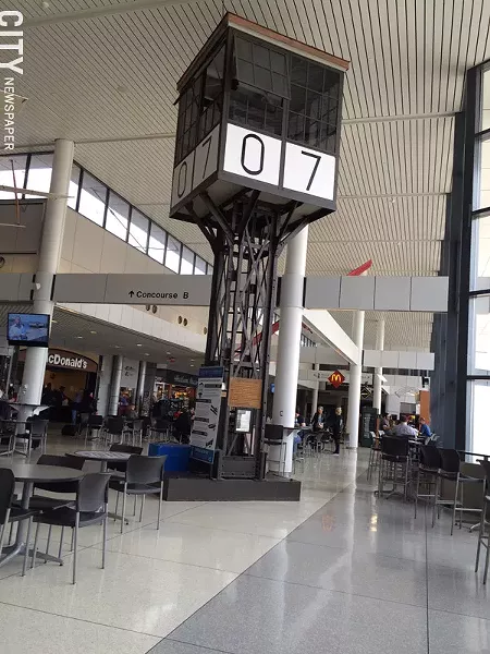 An air traffic control tower that was used at the airport until 1949, - now installed in the main concourse. - PHOTO BY MARY ANNA TOWLER