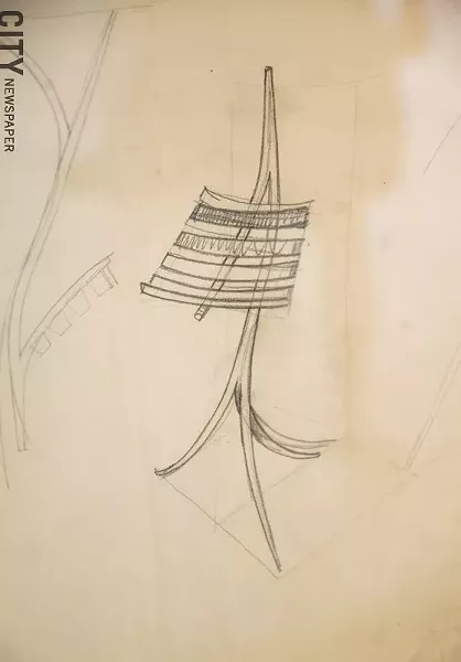 Castle's drawing of his 1964 "Music Rack," which is collected by the Memorial Art Gallery. - PHOTO BY MARK CHAMBERLIN