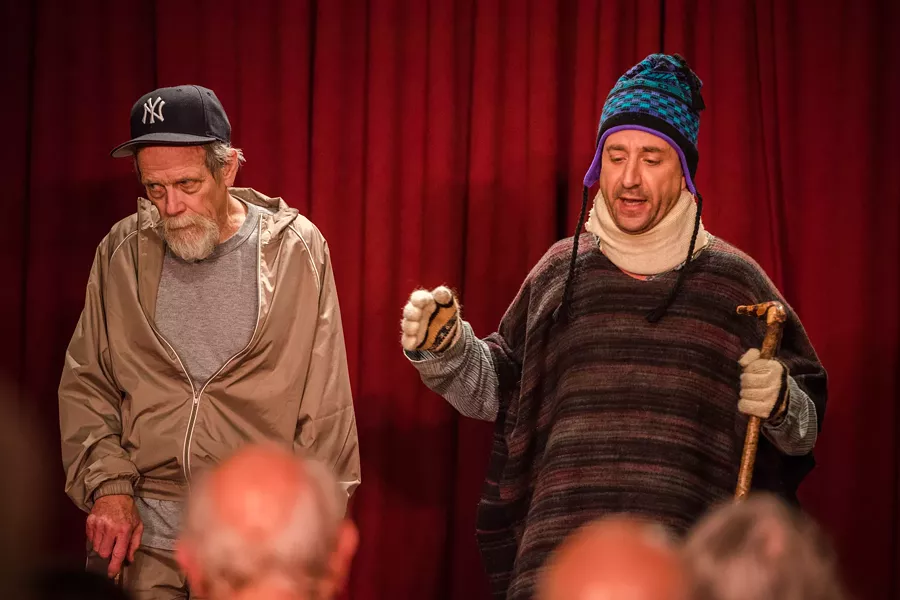 Roger Gans and Scott Adams in Craig Delancey's "Pain in the Neck," which was performed at Writers & Books as part of The 24-Hour Plays. - PHOTO BY JOSH SAUNDERS