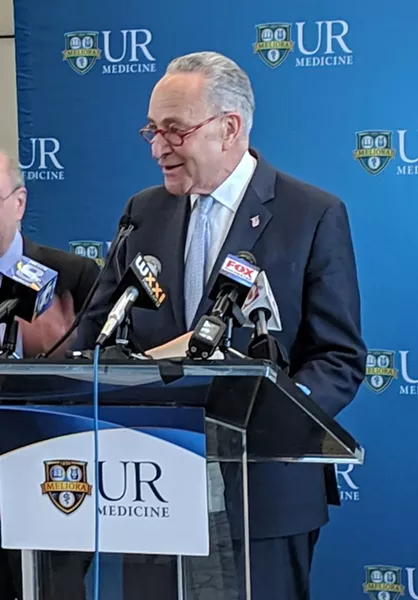 During a press conference at University of Rochester Medical Center, Senator Chuck Schumer called for the release of Robert Mueller's report on his investigation into possible connections between President Donald Trump's campaign and Russia. Schumer held the press conference to call for continued federal funding of a URMC opioid treatment program. - PHOTO COURTESY WXXI