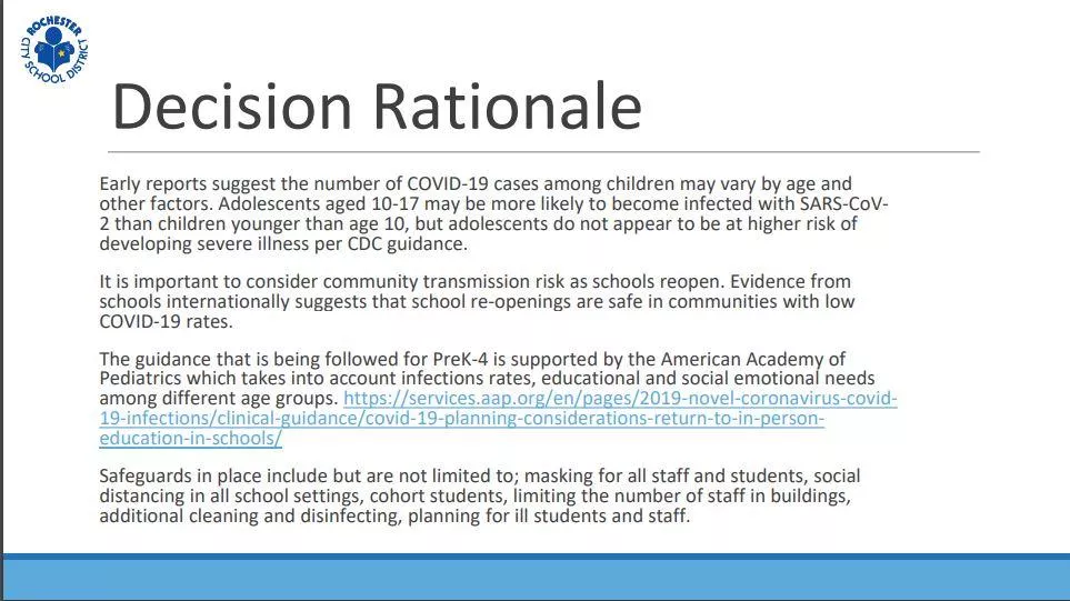 An excerpt of the RCSD's plan to reopen schools in 2020-21. - PHOTO BY JAMES BROWN