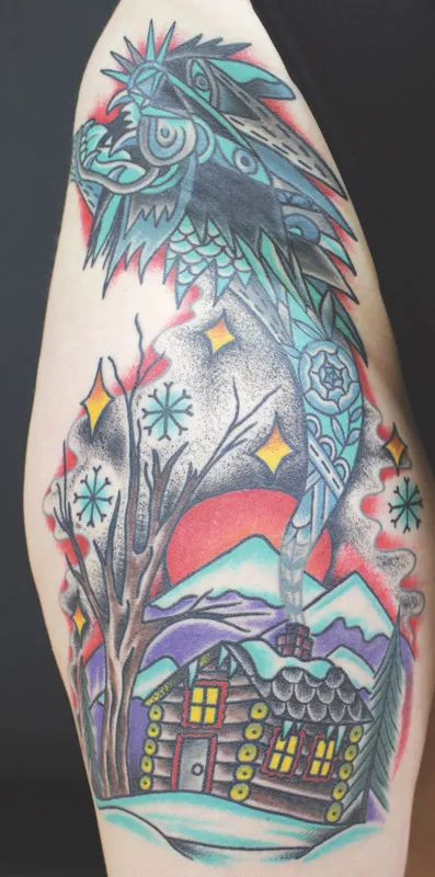 Adam Francey’s winter cabin tattoo on Renée Heininger - PHOTO PROVIDED