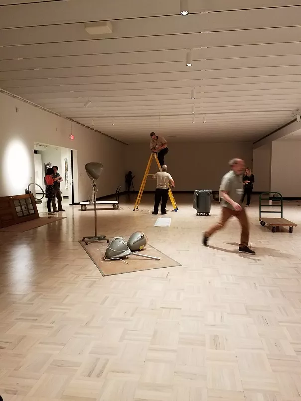Collaborative sculptural soundscape "Rainforest IV" installation in progress at Memorial Art Gallery. - PHOTO PROVIDED